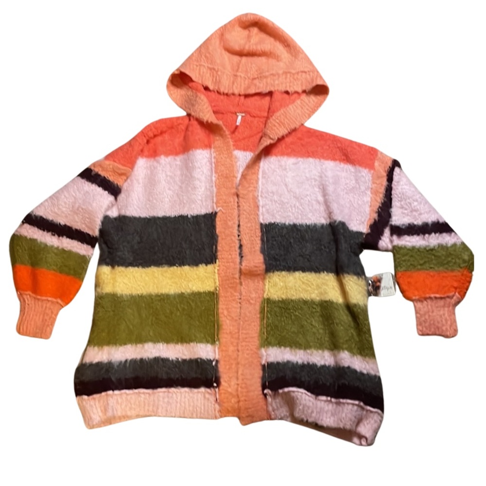 34 Free People Dream Team Hooded Cardi NWT Desert Coral size S - Picture 2 of 7